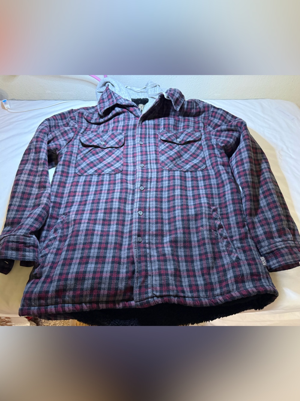 Men's Plaid Shirt Jacket - Black & Burgundy Lightweight Shacket